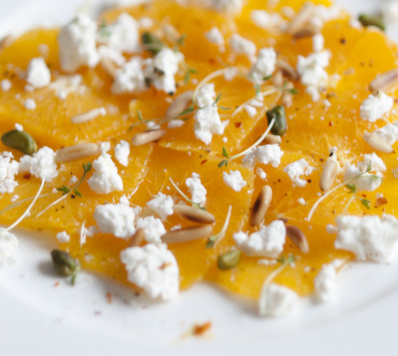 Orangencarpaccio mit Ziegenkäse… lecker!